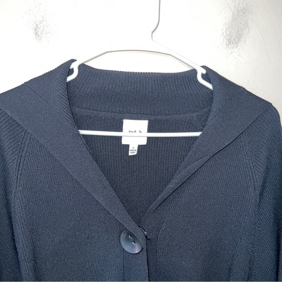 tad b Women’s Shawl Collar Button Snap Cardigan Sweater With Belt Black Sz Small - Picture 7 of 8